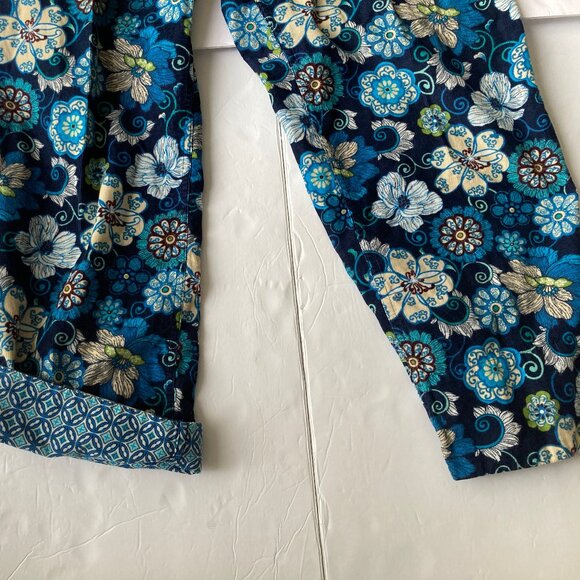 Vera Bradley Blue Floral Drawstring  Button Front Lounge Corduroy Pant Samll - Picture 8 of 8